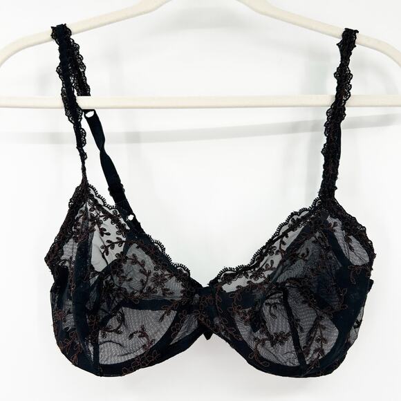 La Perla Vintage Lingerie Whimsigoth Sheer Lace Underwire Bra Size 36C Black - Picture 1 of 9